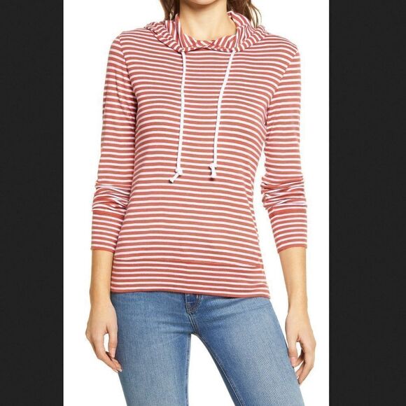 Caslon Pink & White Striped Hoodie Size Small - Picture 1 of 5